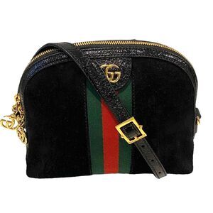 Gucci Calfskin Ophedia Dome GG Black Suede Leather Crossbody Bag Authentic